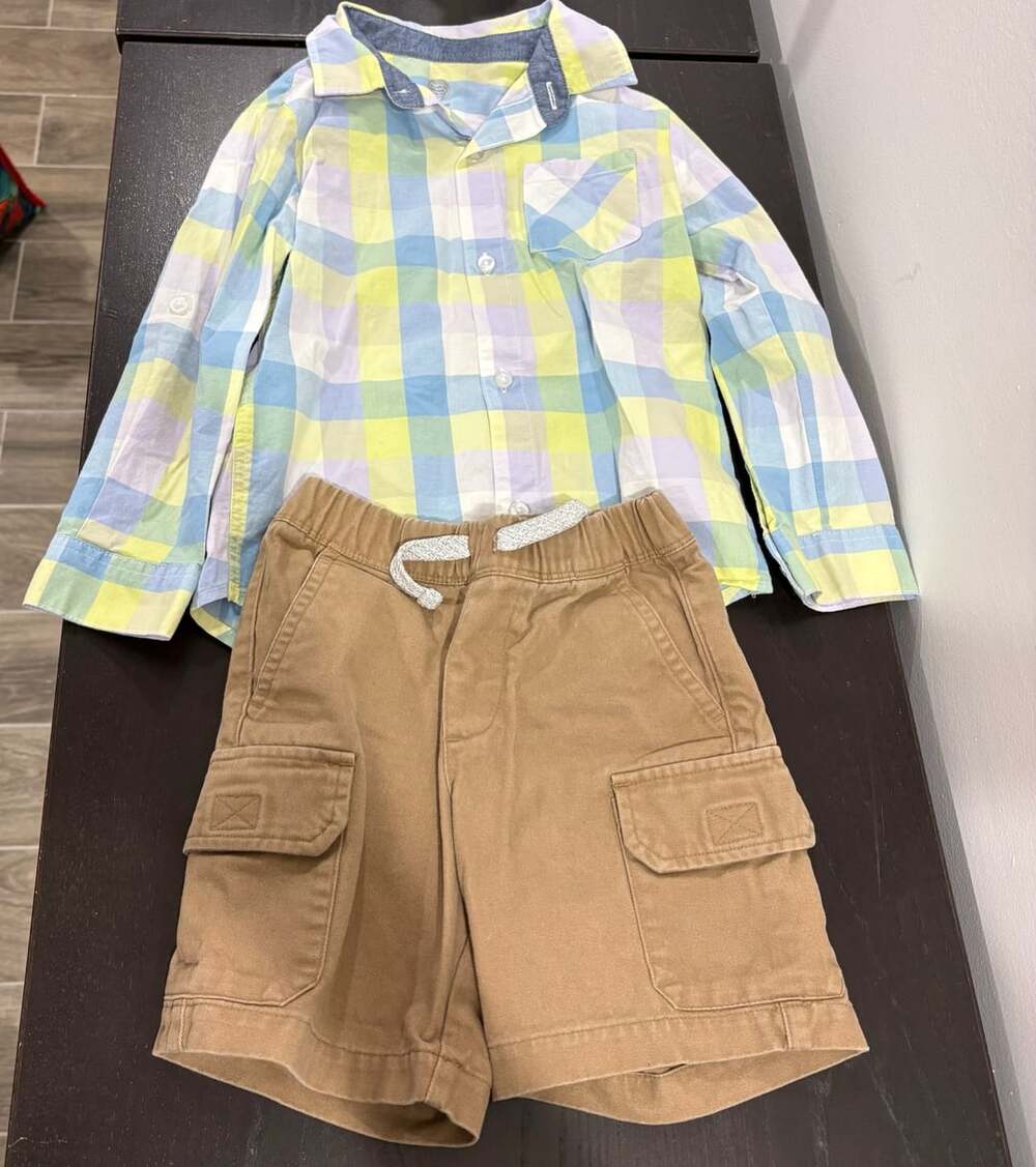 Wonder Nation Outfit Set Size 3T Plaid Button Down Shirt Cargo Shorts